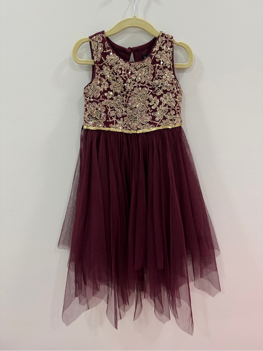 lilt Burgundy Dress with Gold Embroidered Bodice Size 4